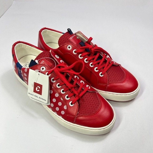 Duca Del Cosma Leather Sneakers Polka Dot‎ Casual Shoes Red White Size